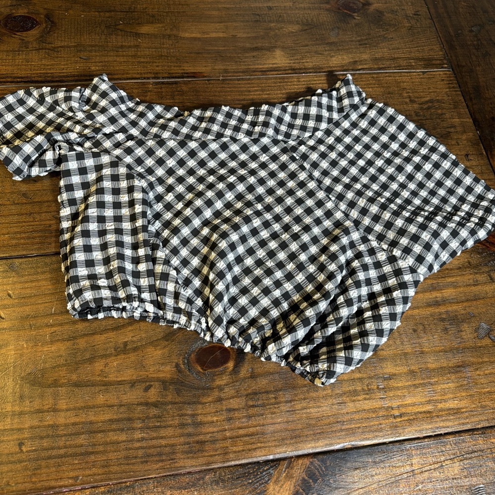 Rachel Comey Size 0 Black White Gingham Check Ruffle Blouse Top Made in NY